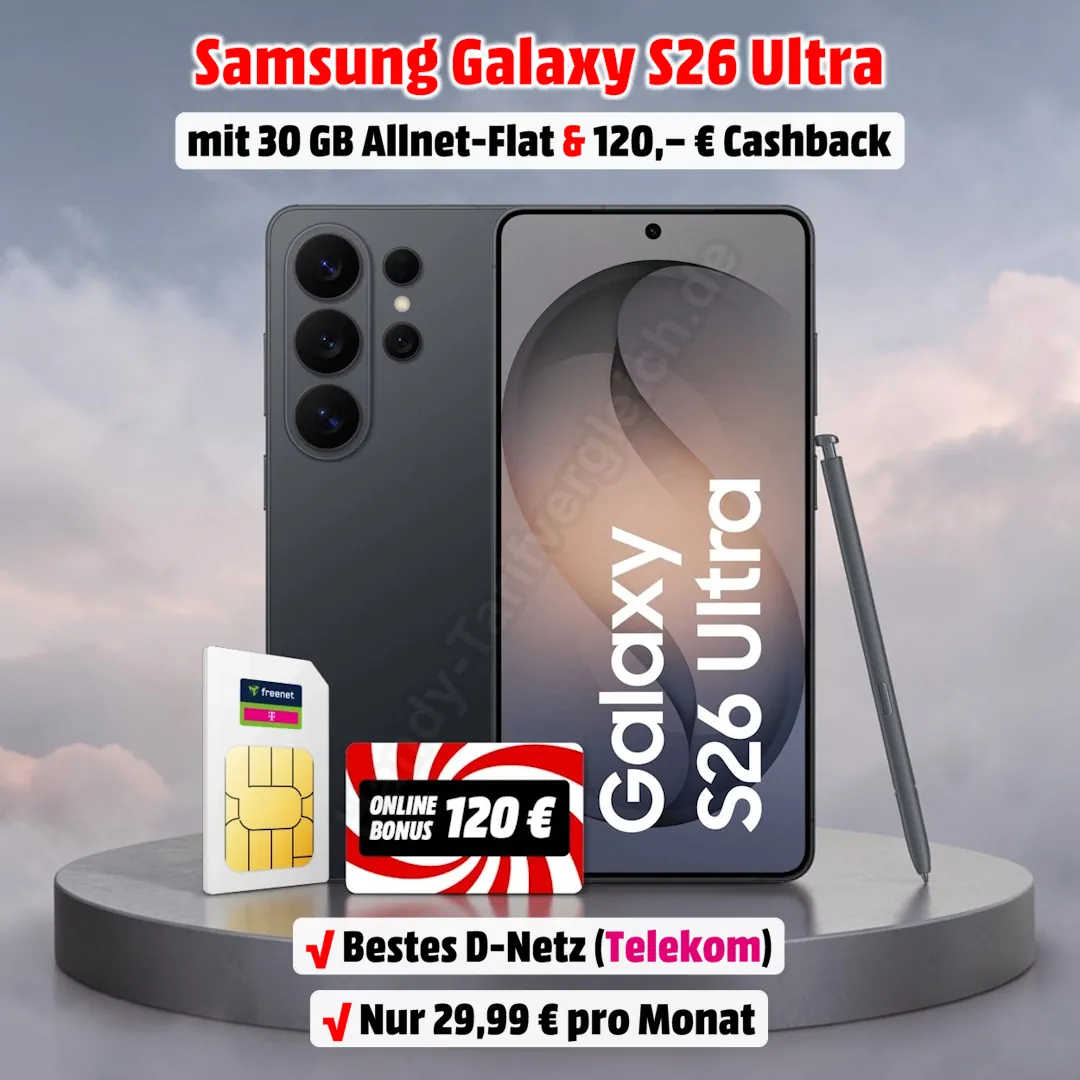 Samsung Galaxy S26 Ultra mit Vertrag im Telekom-Netz und 120 Euro Cashback