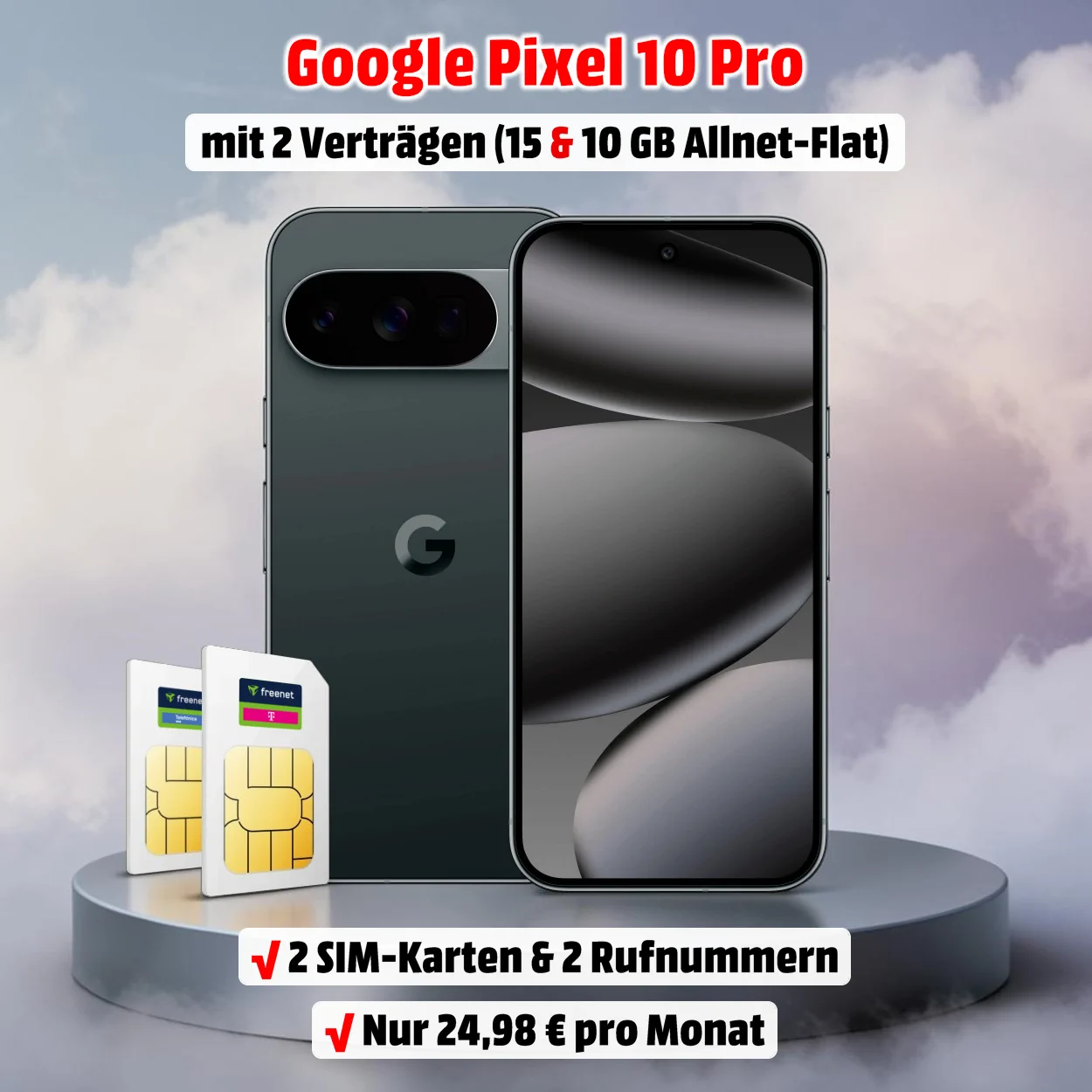 Google Pixel 10 Pro mit Google Pixelsnap und zwei Verträgen