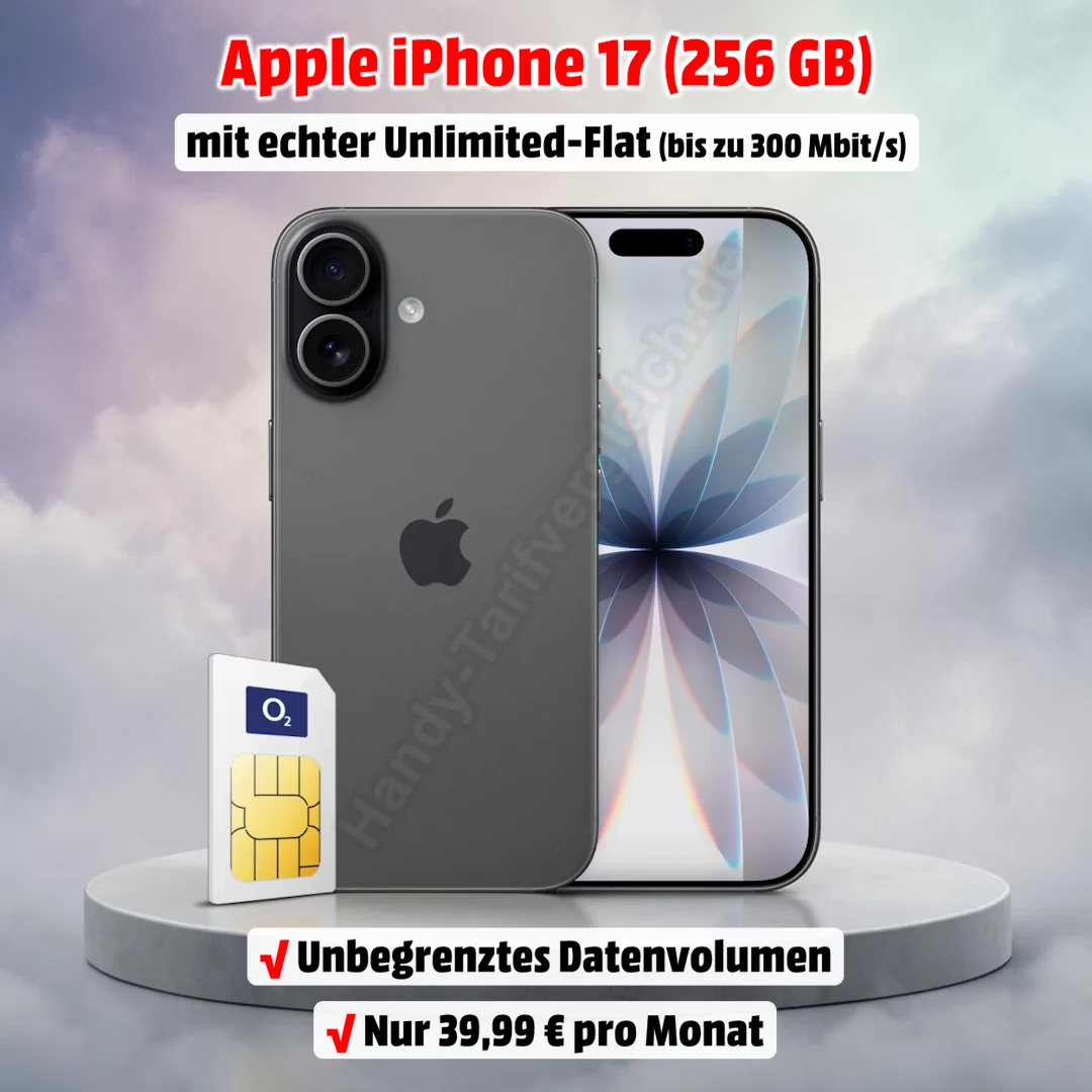 Apple iPhone 17 mit Vertrag im o2-Netz und unbegrenztem Highspeed-Datenvolumen