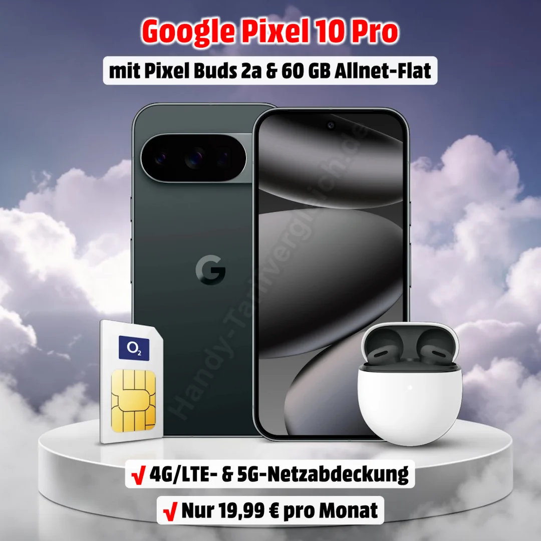 Google Pixel 10 Pro (128 GB) mit Pixel Buds 2a und 60 GB Allnet-Flat im o2-Netz