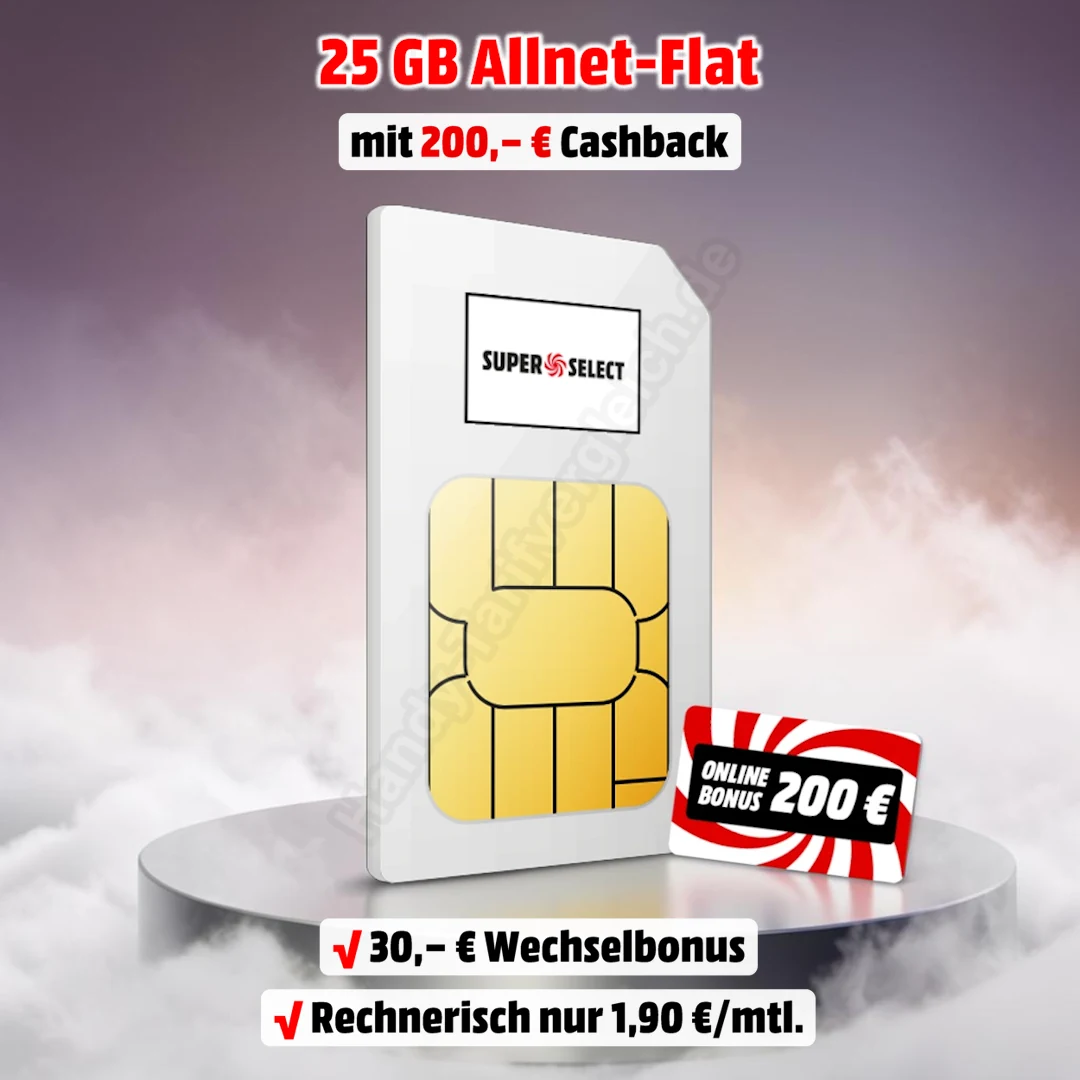 25 GB Allnet-Flat Vertrag im Netz von o2 mit 200 € Cashback