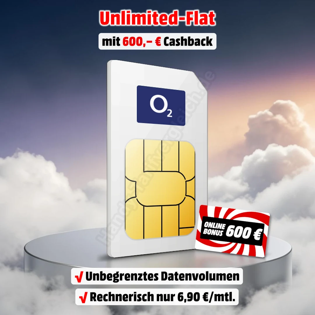 Unlimited-Flat Vertrag im Netz von o2 inkl. 600,00 € Cashback